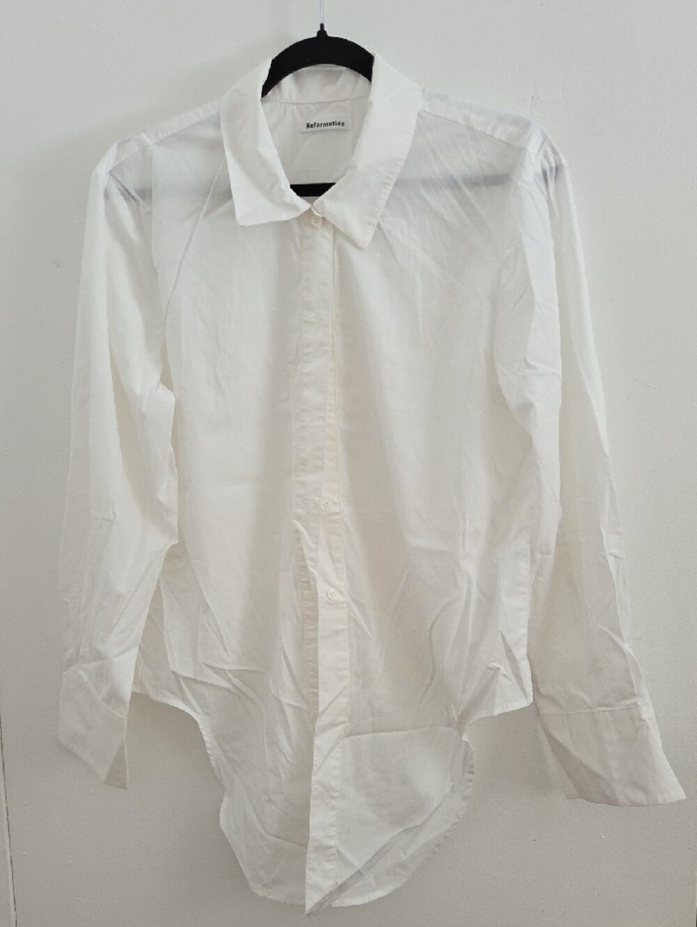 Reformation Asymmetrical White Poplin Button-Down Shirt